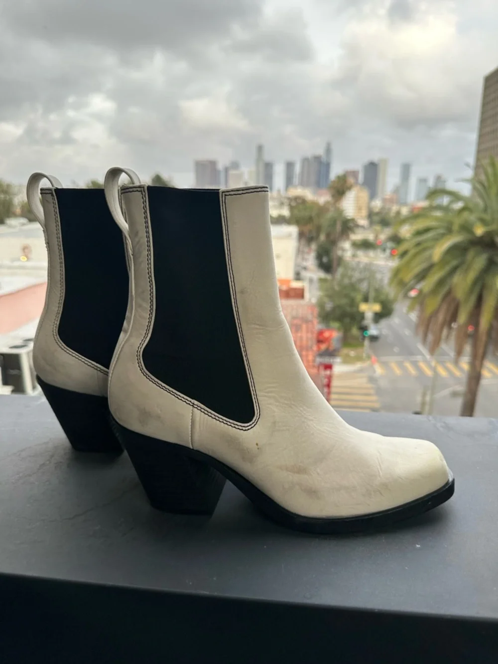 Rag & Bone Joni Chelsea Boot White Leather Square Toe Block Heel EU 38.5 / US 8 - Picture 3 of 8